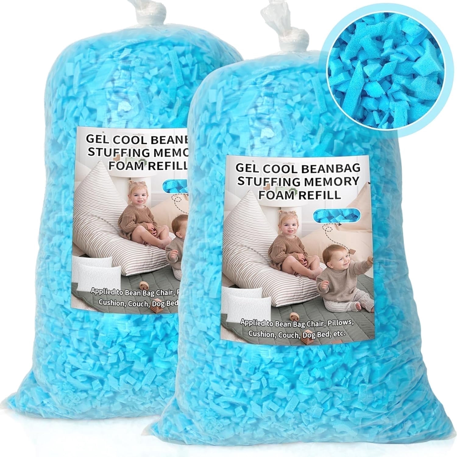 Bean Bag Filler, Shredded Memory Foam Filling, Soft Pillow Stuffing Bean Bag Refill Foam for Couch, Cushion, Stuffed Animals, Dog Bed, Arts Crafts