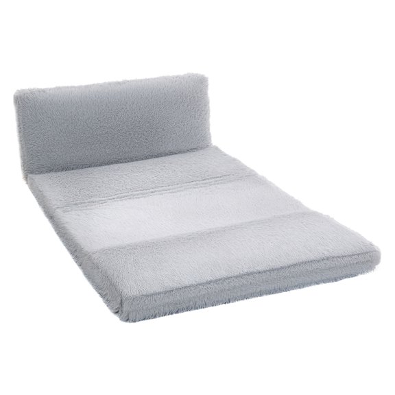 Bean Bag Floor Sofa Bed, Plush Wide Folding Mattress, Foam Filling Wall Couch Sleeper, Light Gray