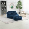 thumbnail image 1 of Bean Bag Lazy Sofa Plush Single Gaming Sofa with Ottoman, Floor Soft Lounge Chair with Giant Memory Foam, Leisure Round Fluffy Sofa for Living Room, Bedroom, College Dorm, Navy, 1 of 7