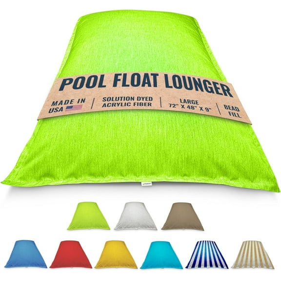 Bean Bag Pool Float Lounger - Bead Fill, Fade & Water Proof Fabric - Large 72 x 48 x 9 Improved Drain Design for Summer Fun, Swimming, Lounging, Relaxing, Water or Land, Made in USA ( Green)
