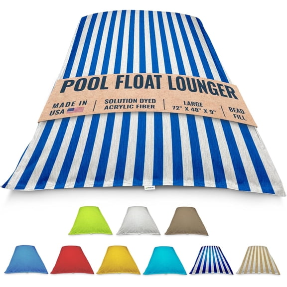 Bean Bag Pool Float Lounger - Bead Fill, Fade & Water Proof Fabric - Large 72 x 48 x 9 Improved Drain Design for Summer Fun, Swimming, Lounging, Relaxing, Water or Land, Made in USA ( Blue Stripe)