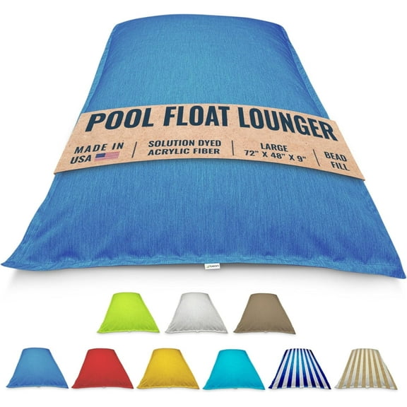 Bean Bag Pool Float Lounger - Bead Fill, Fade & Water Proof Fabric - Large 72 x 48 x 9 Improved Drain Design for Summer Fun, Swimming, Lounging, Relaxing, Water or Land, Made in USA ( Blue)