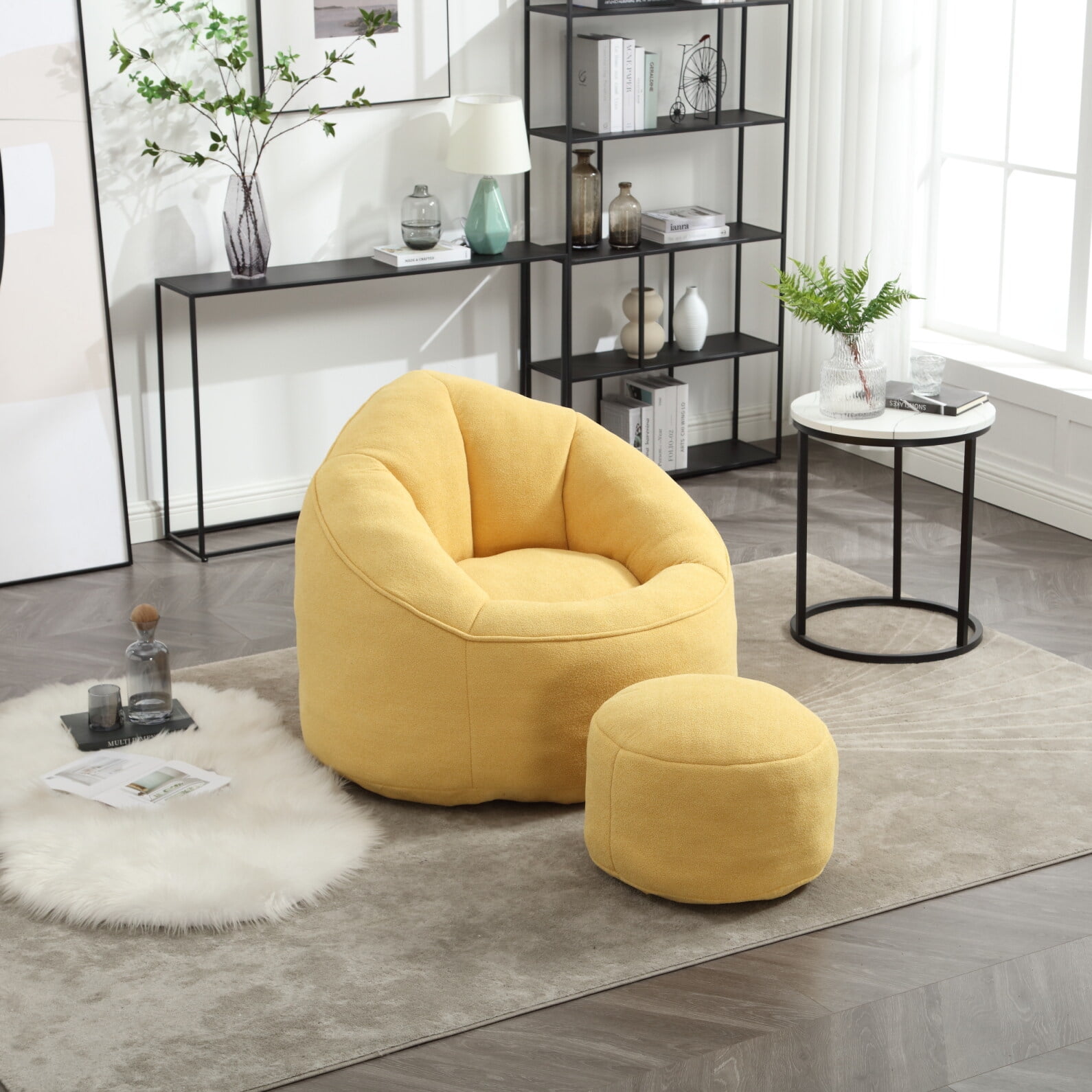 Bean Bag Sofa Chair with Ottoman, Padded Foam Backrest Ergonomic