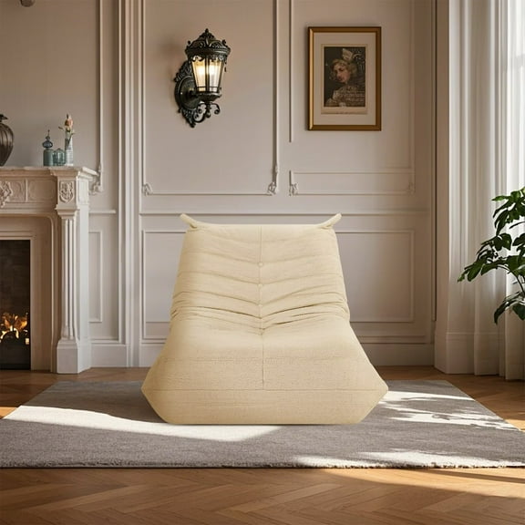 Bean Bag Sofa Chair with Foot Stool, Lazy Floor Couch, Corner Bean Bag & Tatami Sofa for Living Room，Floor Sofa, Bean Bag Chairs for Adults Beige