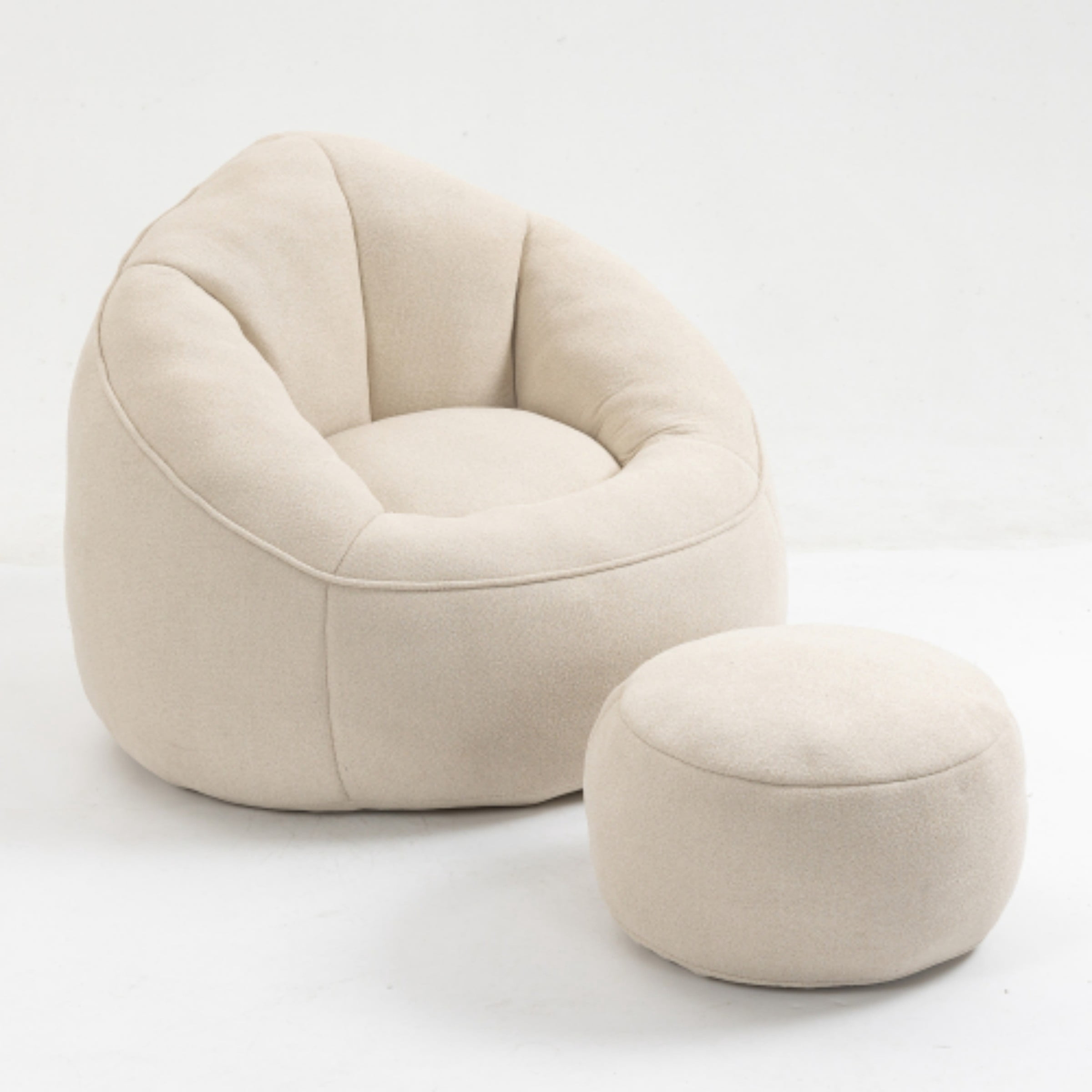 Bean Bag Sofa Chair with Footrest, High Density Foam Bean Bag Chair for Adults, Comfy Lazy Lounge Chair for Bedroom Living Room, Beige