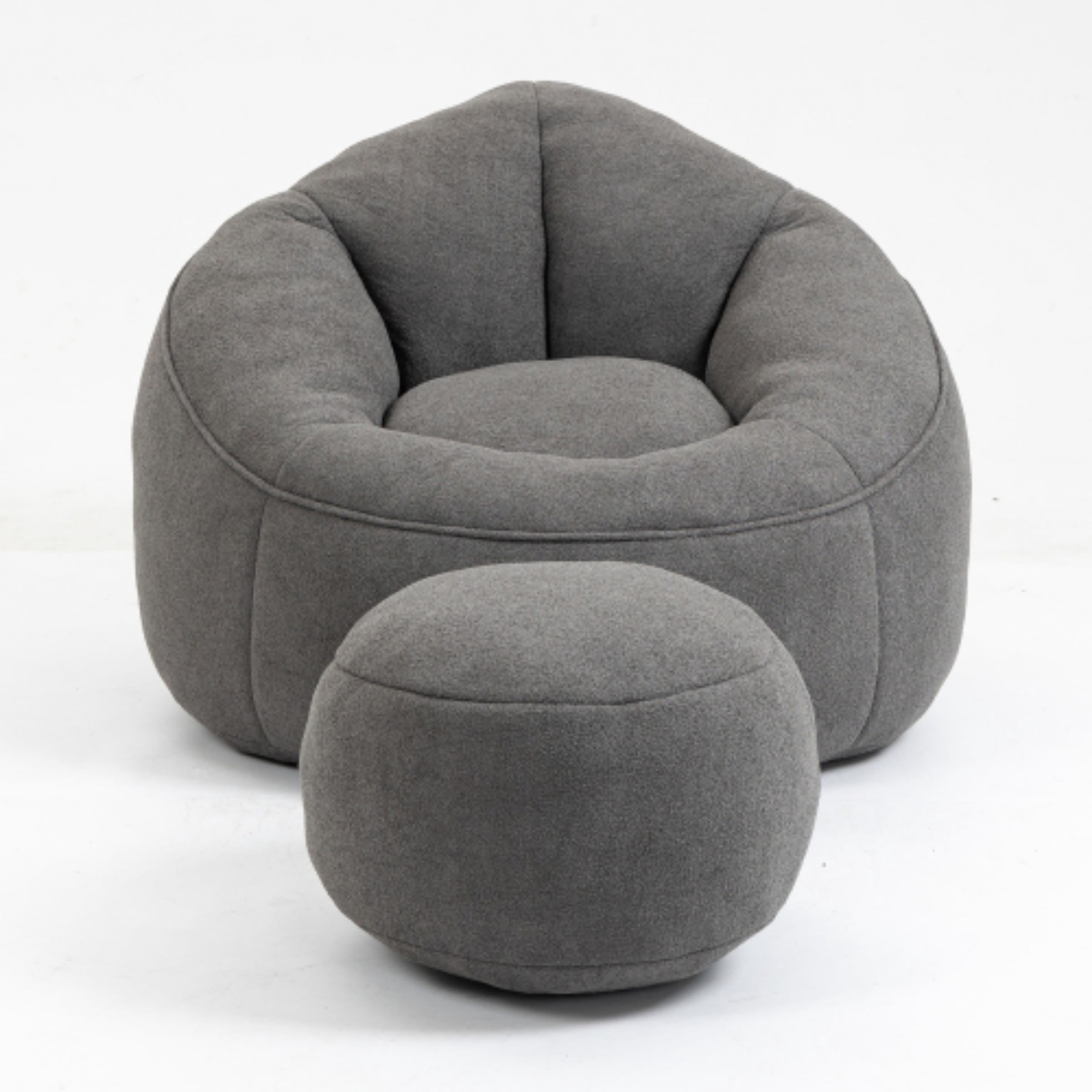 Bean Bag Sofa Chair with Footrest, High Density Foam Bean Bag Chair for Adults, Comfy Lazy Lounge Chair for Bedroom Living Room, Grey