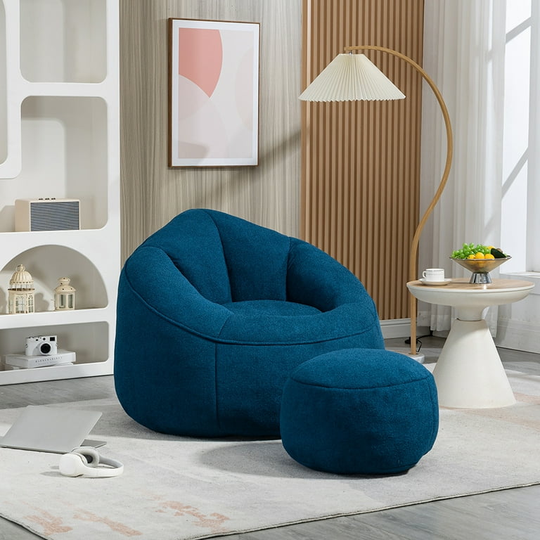 Bean Bag Sofa Chair with Ottoman, Microfiber Upholstered Bean Bag