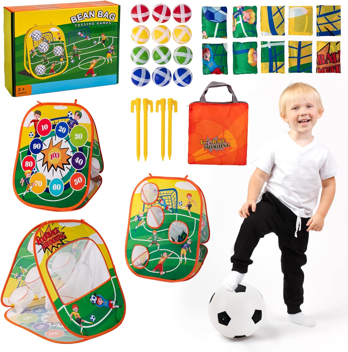 Bean Bag Toss Game Toy 3 in 1 Outdoor Soccer, Bean Bag, and Dart