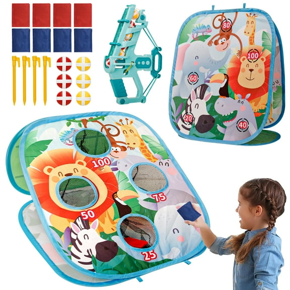 Bean Bag Toss Game for Kids - 3 in 1Outdoor Cornhole Toy Set for Ages 3-8, Birthday Gift for Boys & Girls, Backyard Lawn Carnival Party Games