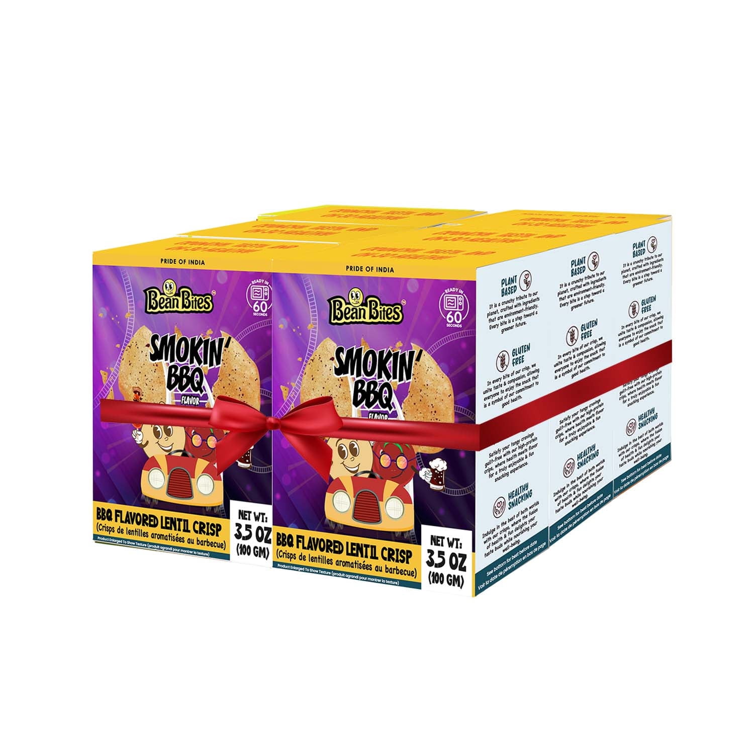 Bean Bites | Smokin’ BBQ Lentil Crisp 3.53 oz (100 g) PACK OF 6 | Round Crunchy Crisps|&nbsp; Heat in Oven (up to 60 secs), Plant Based Protein, Vegan Crisps, Healthy Poppadom Snack By Pride of India