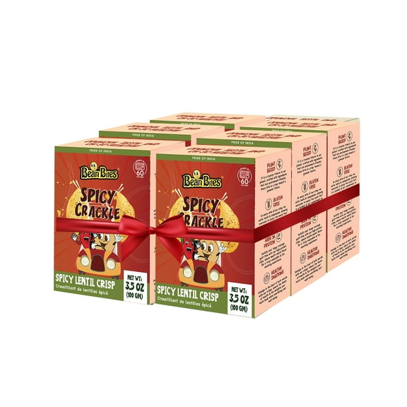 Pride of India Bean Bites Spicy Crackle Lentil Crisps, 3.53 oz (100g) - 6 Pack