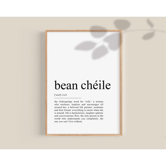 Bean Chéile Irish Wife Definition Wall Art, Unframed Paper Print Size 8x12