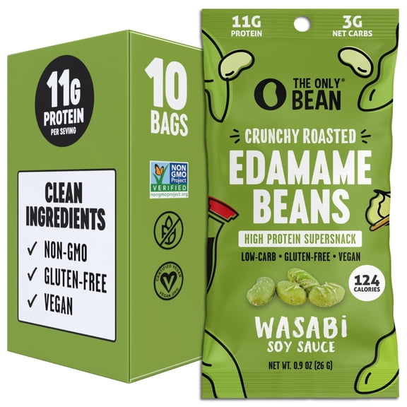 The Only Bean Crunchy BCF26 Roasted Edamame Snacks Soy Sauce), Healthy High Protein Snacks, Low Carb, Keto Friendly, Gluten Free, Vegan, Lunch, Office, Adults and Kids, 0.9 Ounce (Pack of 10)