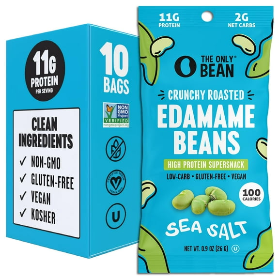 The Only Bean Crunchy MFF30 Dry Roasted Edamame Snacks (Sea Salt), Keto Snack Food, High Protein (11g) Healthy Snacks, Low Carb Gluten Free Office Vegan Food 100 Calorie Snack Pack, 0.9oz 10 Pack