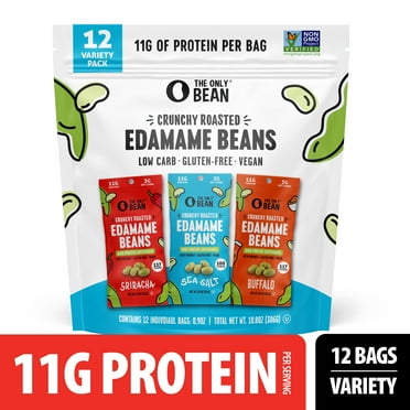 The Only Bean Crunchy Roasted Edamame - Healthy Snacks for Adults and Kids (Variety Pack), Low Carb Keto Snack Food, Vegan Gluten Free High Protein Snacks (11g), Office Snack, 0.9oz 12 Pack