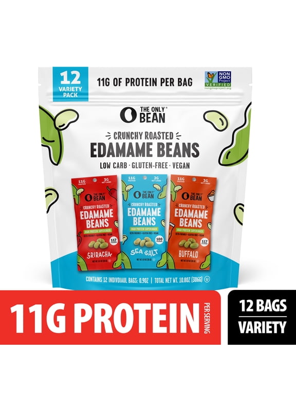 Crunchy Roasted Edamame Variety Pack, High Protein Keto Snacks, Vegan Gluten-Free, 0.9oz, 12 Count