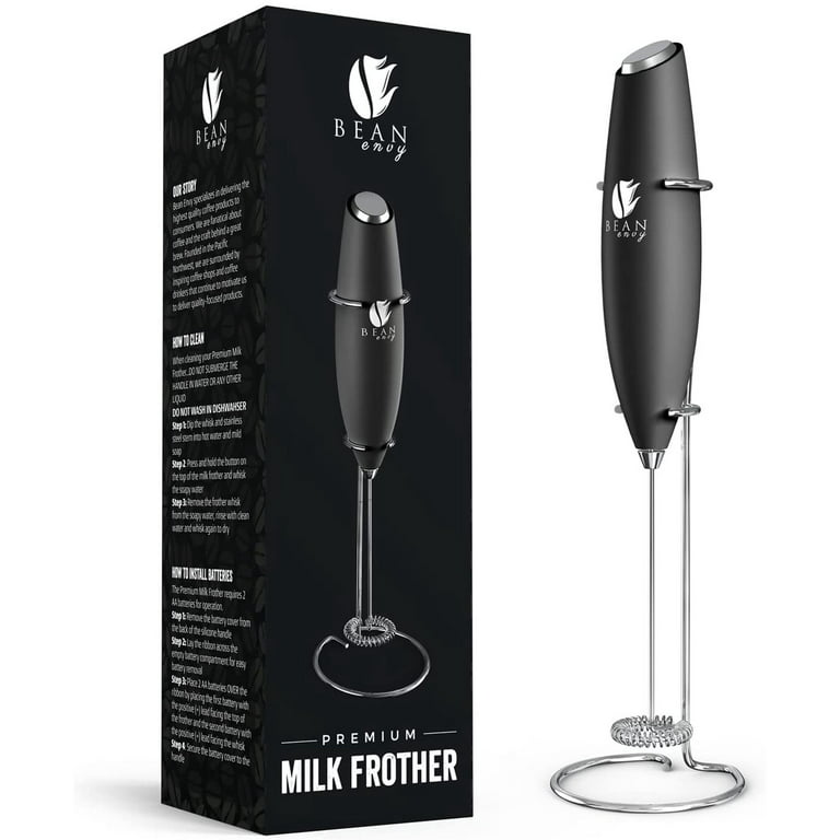 Black Handheld Milk Frother Wand Battery Coffee Foam Maker Stainless S