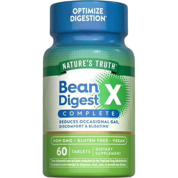 Bean Enzyme Digest Complex Pills | 60 Tablets | Occasional Gas & Bloating Support | by Nature's Truth