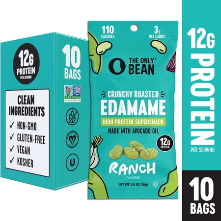 The Only Bean High Protein Snacks, Healthy Snacks for Adults and Kids, Vegan and Low Carb Snacks, Individual Gluten Free Keto Snacks - Edamame Beans Snack (Ranch) - 0.9oz (Pack of 10)
