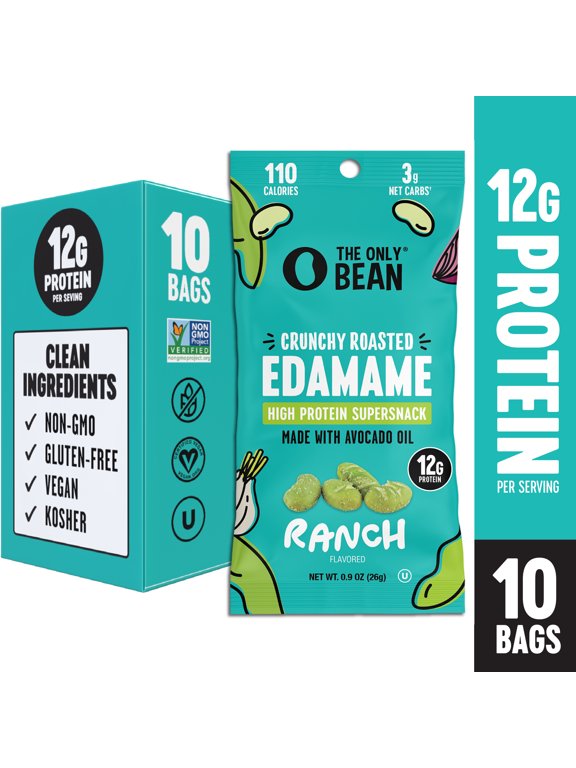 High Protein Snacks, Healthy Snacks for Adults and Kids, Vegan and Low Carb Snacks, Individual Gluten Free Keto Snacks - Edamame Beans Snack (Ranch) - 0.9oz (Pack of 10)