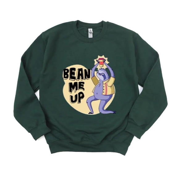 Bean Me Up Sweatshirt Funny Space Coffee Lover Cartoon Graphic, for men & women, up to size 5XL