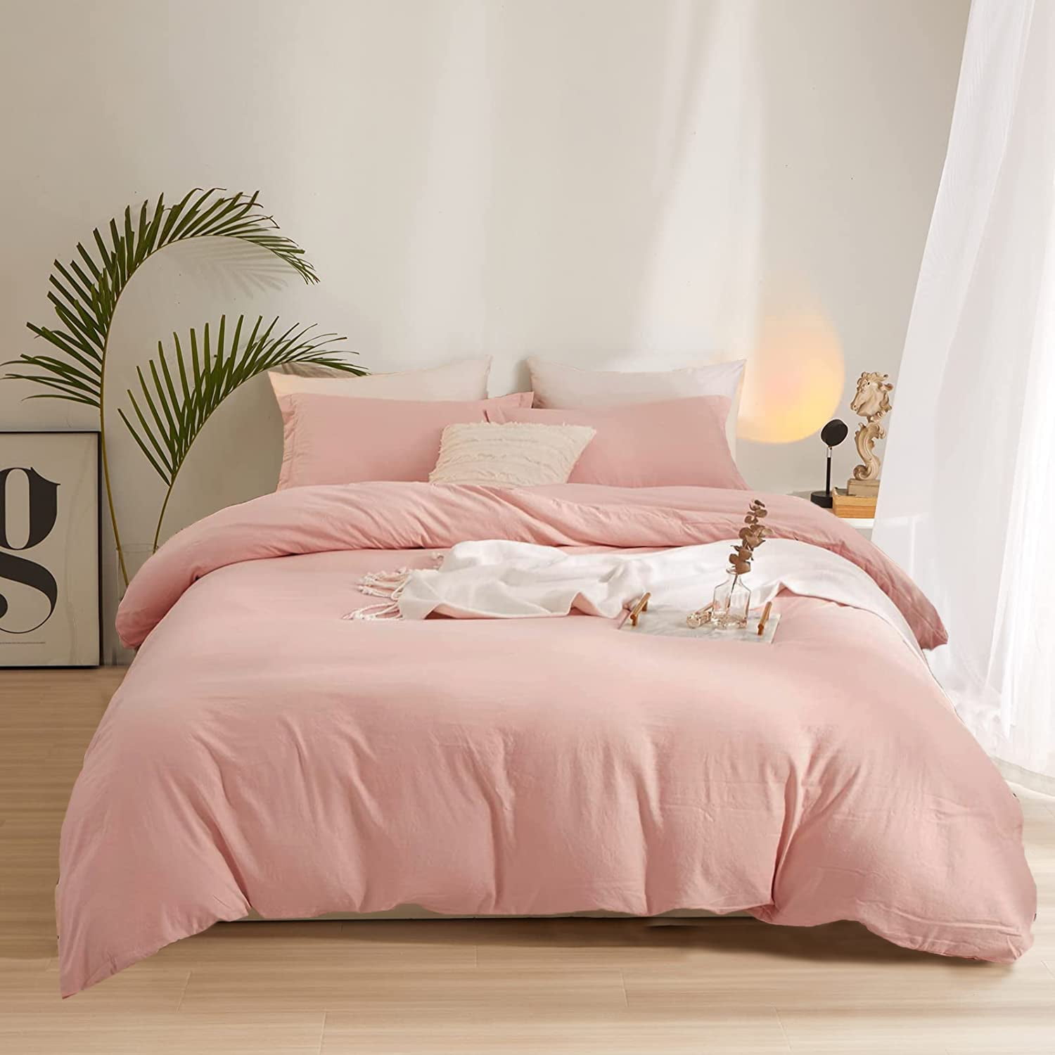 Bean Pink Duvet Sets King Size Blush Pink Bedding Set Women Girls Solid