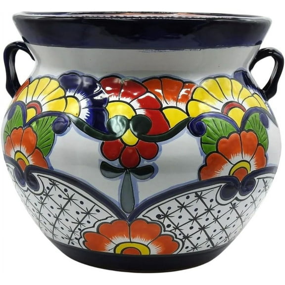 Bean Planter Medium Hand Painted Pot Indoor Outdoor Multi Colored Glazed (Allegra)