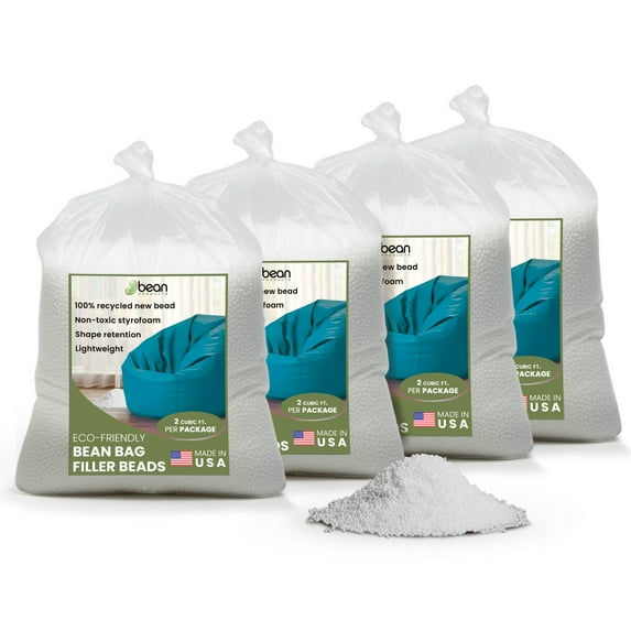 Bean Products Eco-Friendly Bean Bag Chair Filler with Foam Beads, White (Set of 8)