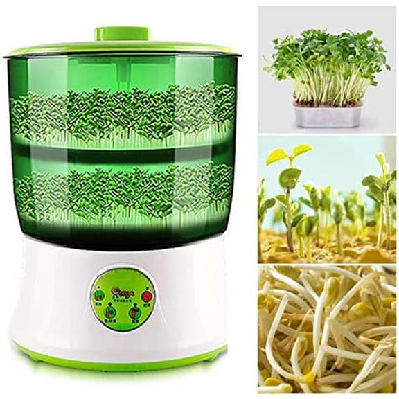Bean Sprouts Machine Automatic Sprouts Growing Kit 2 Layers, Auto Household Bean Seed Cereal Sprouts Machine 360 Sprinkler, 3 Seasons Modes for Radish Wheatgrass Broccoli Sprouts 110V