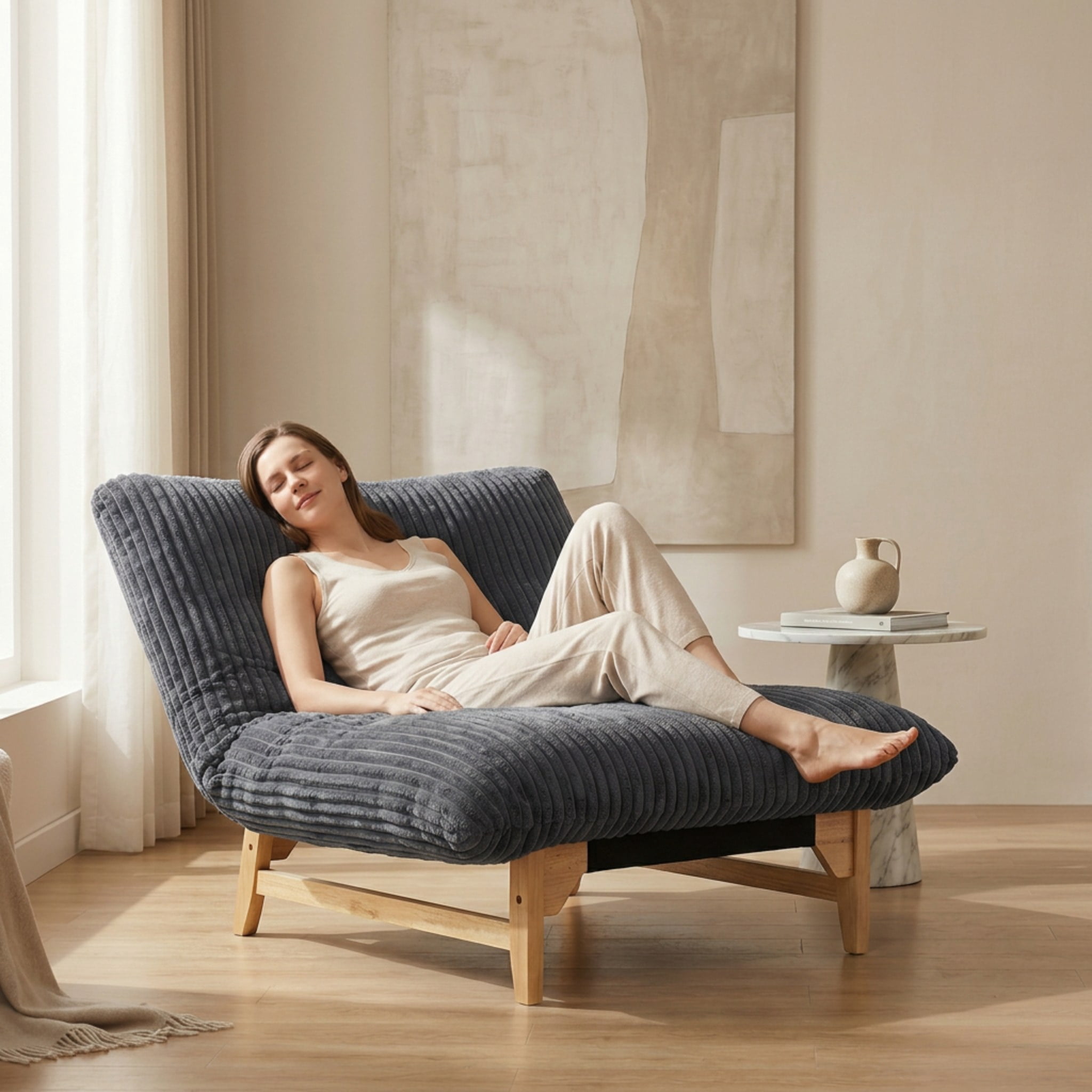 Bean bag chair for Adults with Solid Wood Frame,Accent Armless Lazy Sofa, Casual Single Sofa, Corduroy Fabric, For Living Room And Bedroom, With Backrest, Single Seat