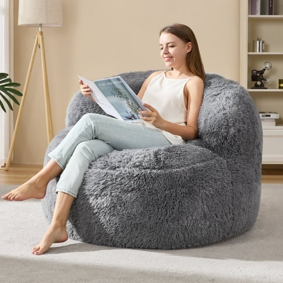 Hobestluk Bean Bag Chair Big Bean Bag Chairs for Adults Giant Adult Bean Bag Chair with Foam Filler Large Beanbags with Stuffed Back Lazy Sofa, Grey -Standard