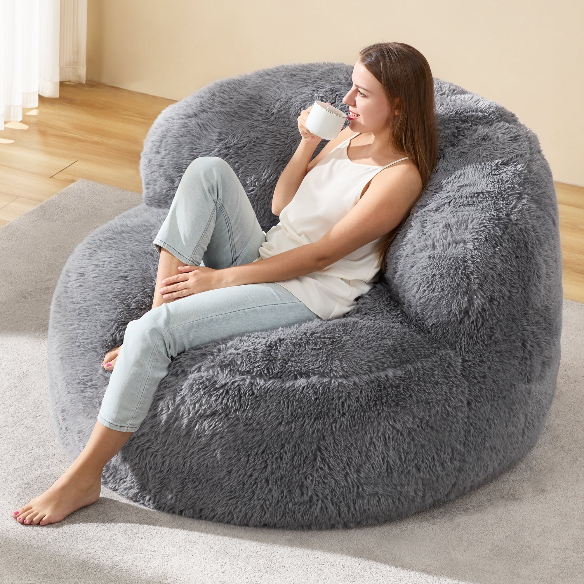 Hobestluk Bean Bag Chair Giant Bean Bag Chairs for Adults Big Adult Bean Bag Chair with Foam Filler Large Beanbags with Stuffed Back Lazy Sofa, Grey-Oversize