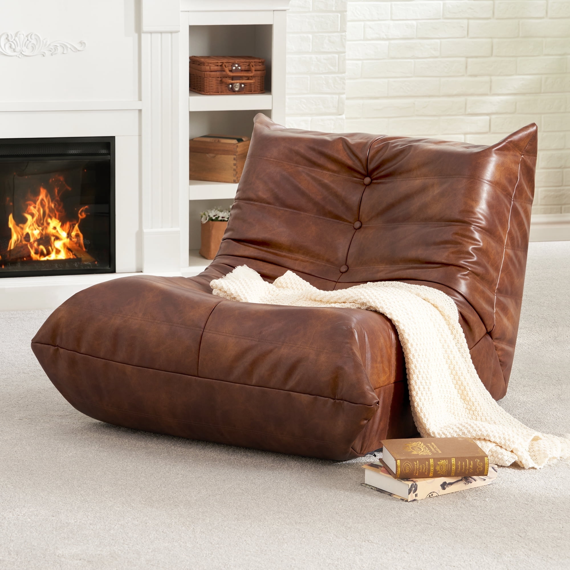 Hobestluk Giant Bean Bag Chair, Faux Leather Memory Foam Bean Bag Sofa for Adults, Living Room Bedroom Dorm Office, Brown