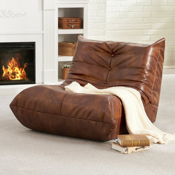 Hobestluk Bean Bag Chair Giant Bean Bag Sofa Memory Foam Bean Bag Chairs for Adults, Bean Bag Couches Faux Leather Bean Bag Chairs for Living Room Bedroom Dorm Office (Brown)