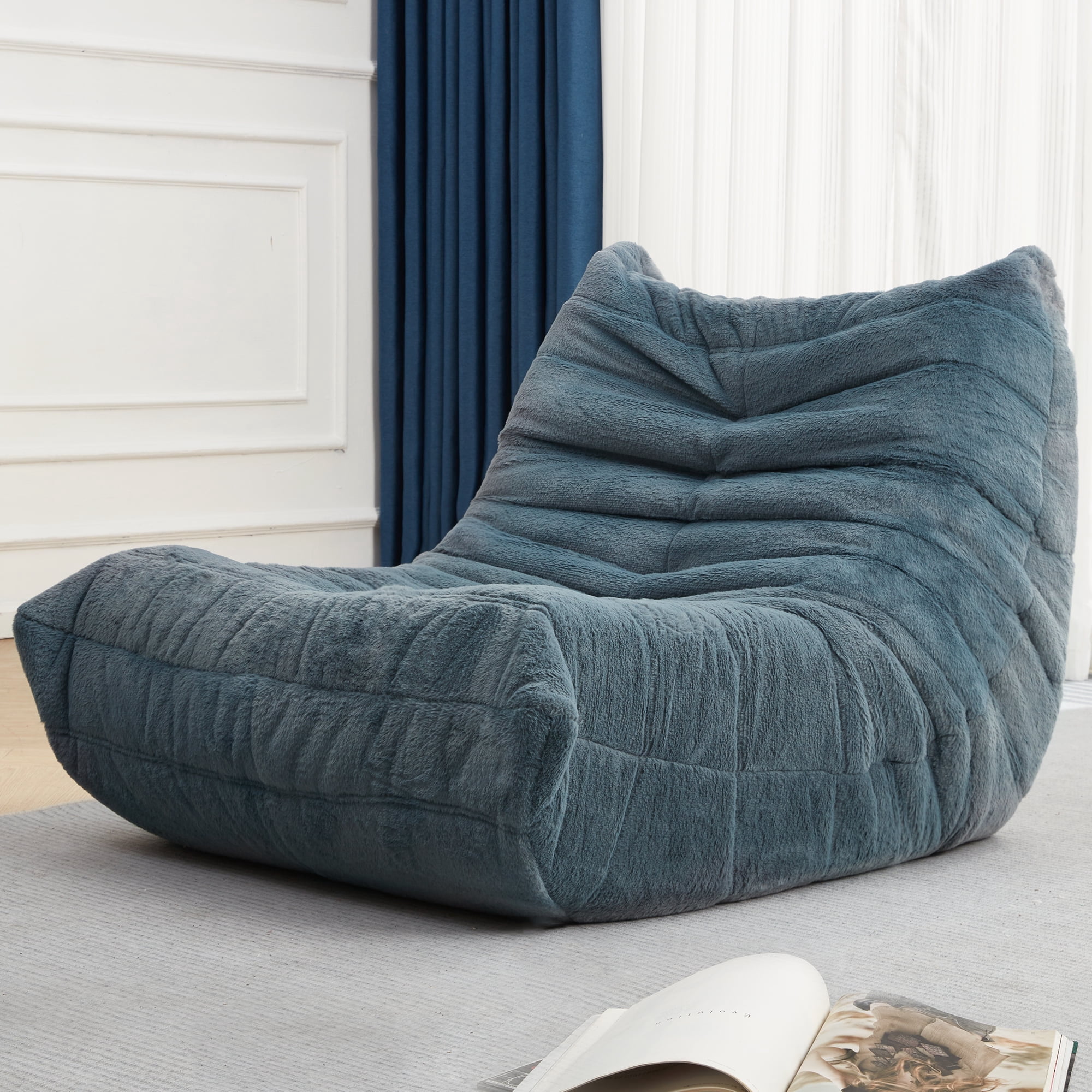 Hobestluk Bean Bag Chairs for Adults Giant BeanBag Chair Sofa Memory Foam Bean Bag Chair Faux Fur Fireside Bean Bags Big Lazy Sofa for Living Room Bedroom Dorm Office (Bluegrey Plush)