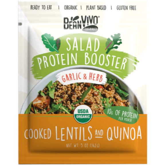 BeanVIVO Organic Lentil & Quinoa Protein Booster, Ready-to-Eat Plant-Based Protein for Salads, Bowls & Meals, Garlic & Herb, 5 oz
