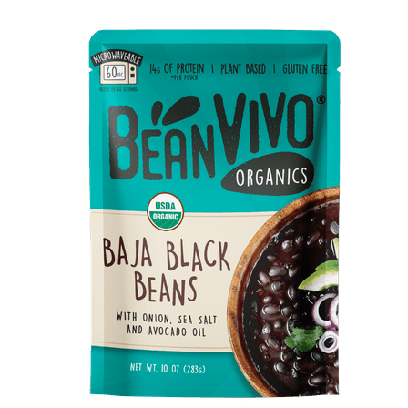 BeanVIVO Organics Baja Black Beans, Plant Based Protein, Microwavable, Gluten-Free, 10 oz Pouch