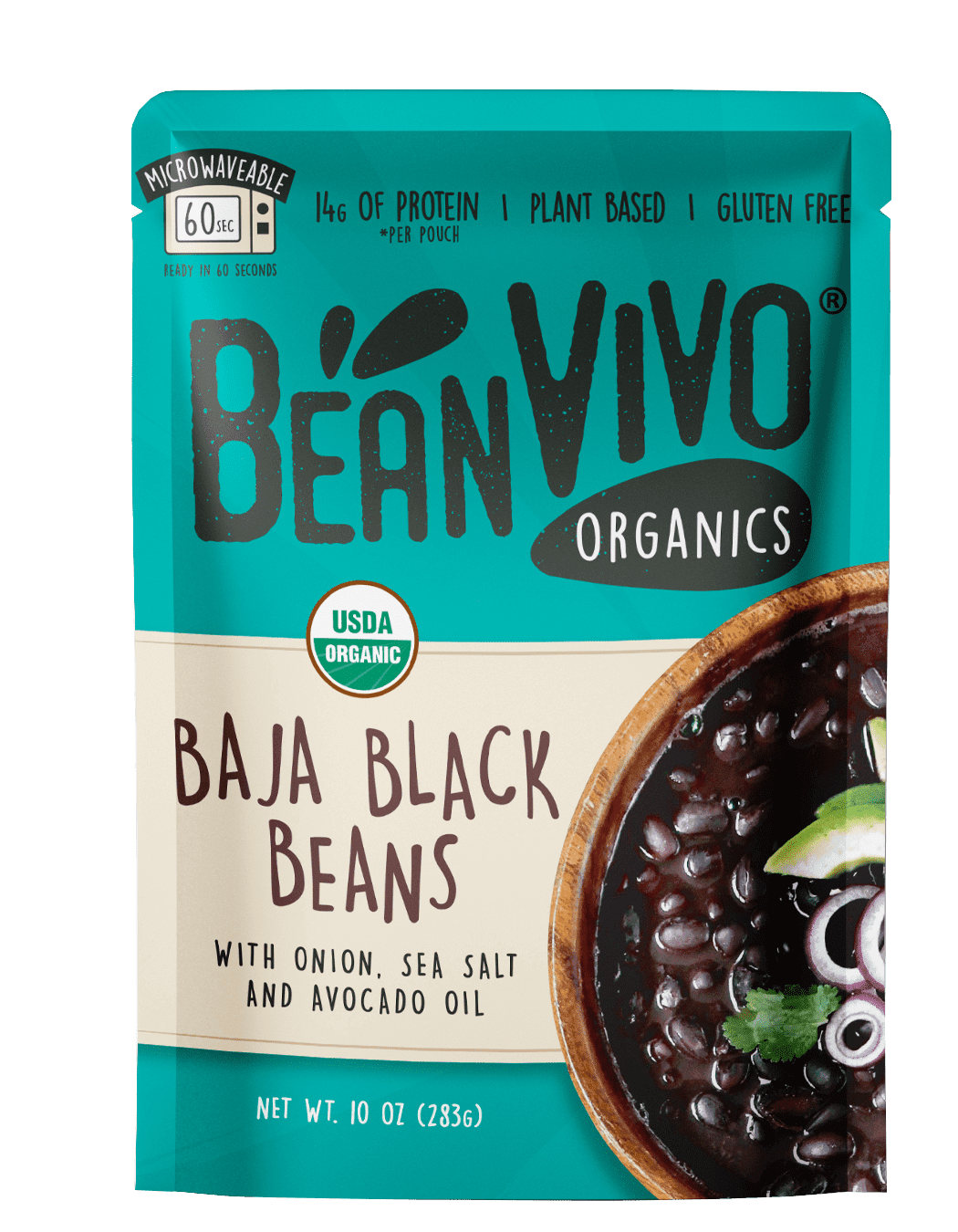 BeanVIVO Organics Baja Black Beans, Plant Based Protein, Microwavable, Gluten-Free, 10 oz Pouch