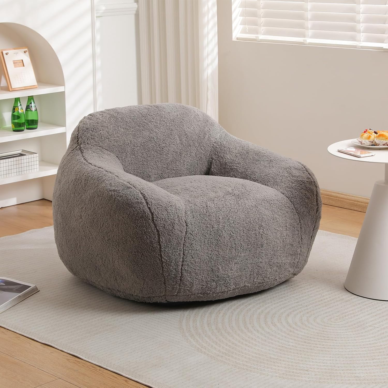 Beanbag Chair, Bean Bag Chair with Filler, Adult Bean Bag Chair for Living Room, Cozy Beanbag Chair for Adults with Filling (Sherpa Fleece Fabric in Light Gray, 39.4" Wx36.6 Dx26.8 H)