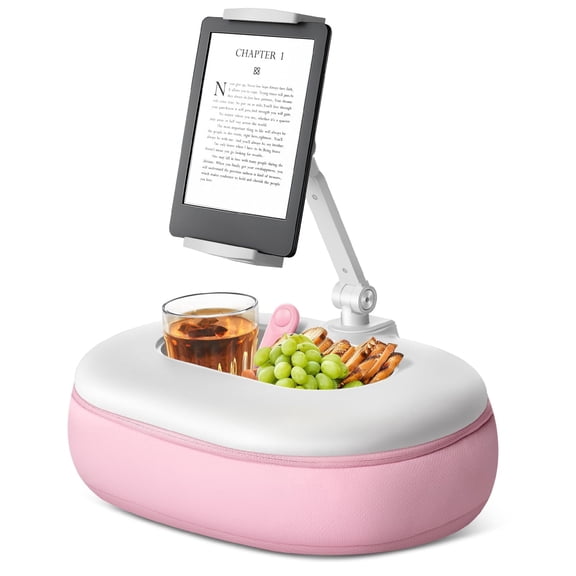 Beanbag Tablet Stand Raises Screen Height, Hands Free Reading Holder, Featuring Snack Bowl and Detachable Base for Cozy Reading in Bed or Couch, Compatible for Kindle, iPad, eBook,Pink