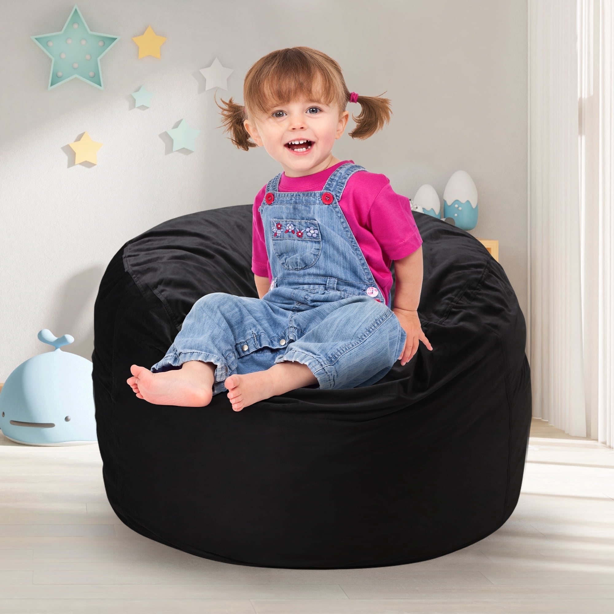 Hobestluk Bean Bag Chairs 2.5FT Bean Bag Chair with Memory Foam Filled & Machine Washable Cover Bean Bag Chairs for Playroom, Living Room, Bedroom(Black)
