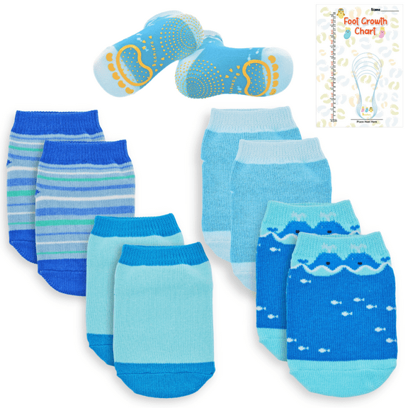 Beaniara 4 Pairs Anti Slip Silicon Grip Socks, 3 Sizes For 1-7 Years Baby, Toddler, Kid (Blue, M)