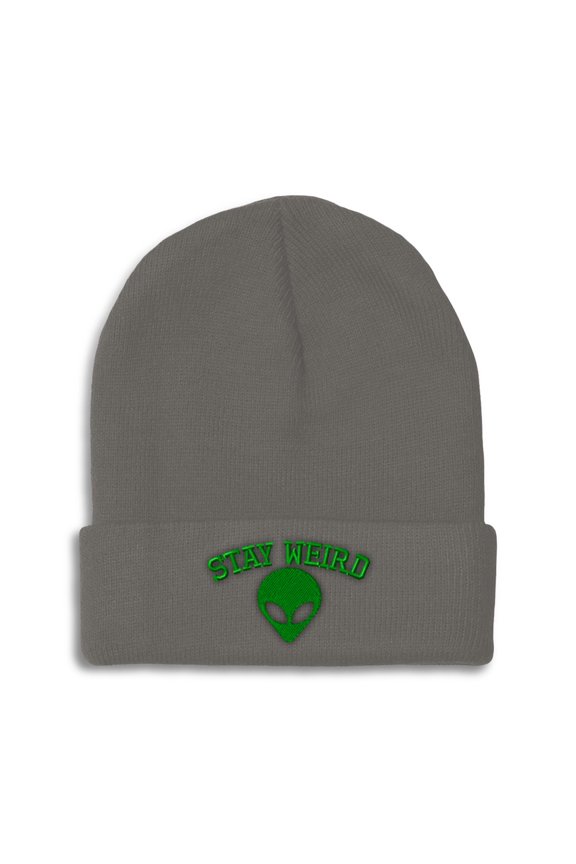 Beanie Alien Stay Weird Embroidery, One Size, Dark Grey