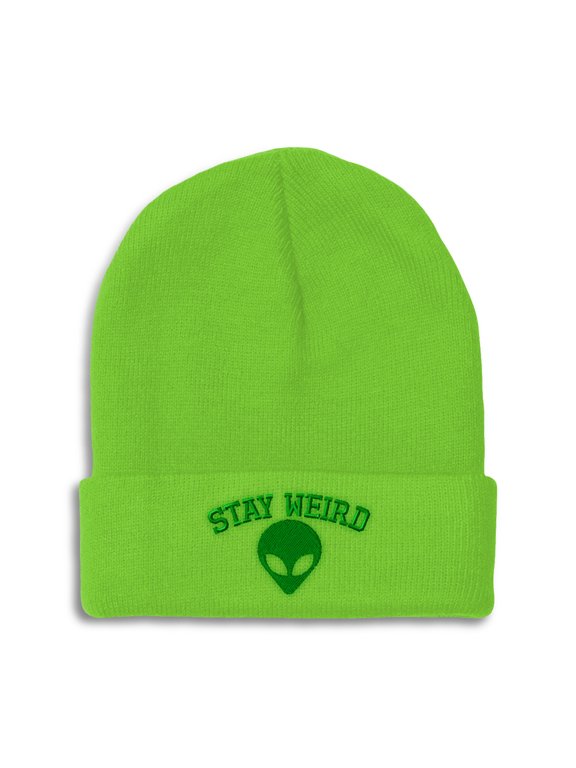 Beanie Alien Stay Weird Embroidery, One Size, Lime