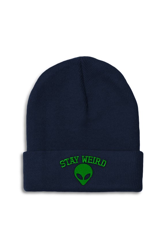 Beanie Alien Stay Weird Embroidery, One Size, Navy