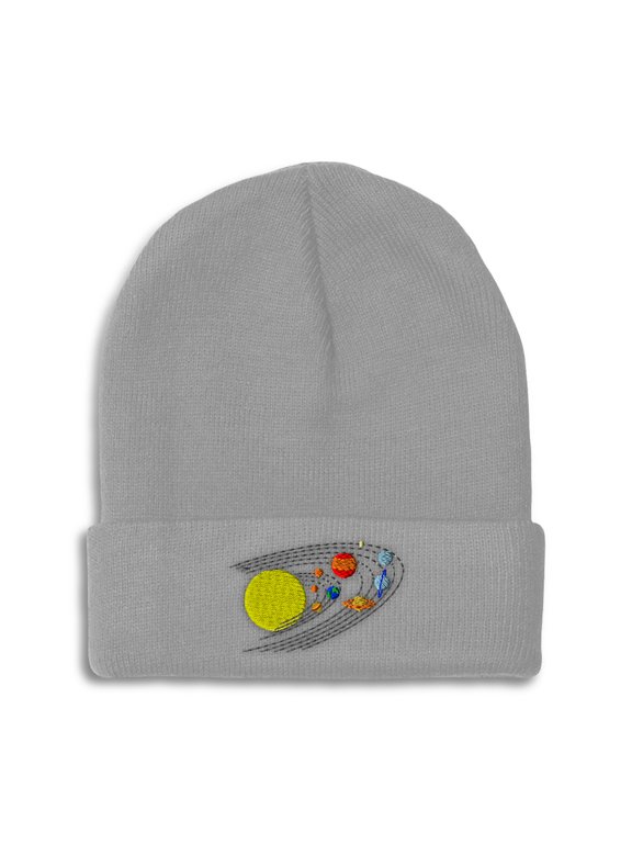 Beanie Astronomy Orbit Solar System Embroidery, One Size, Light Grey