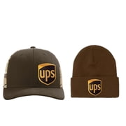 Beanie and Camo Back Brown United Parcel Service Official Style Color Embroidered Side Patch Front Snapback Khaki Brown Baseball Cap Hat Richardson Camo112PM