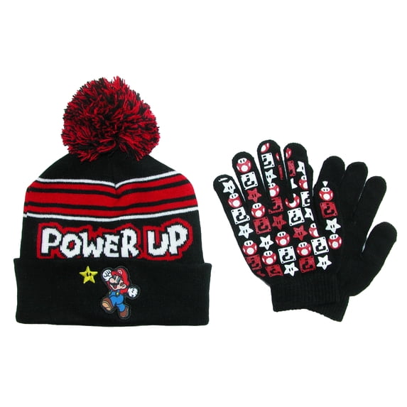 Beanie Cap - Nintendo - Super Mario Power Up Red/Black Hat & Gloves Set 301740