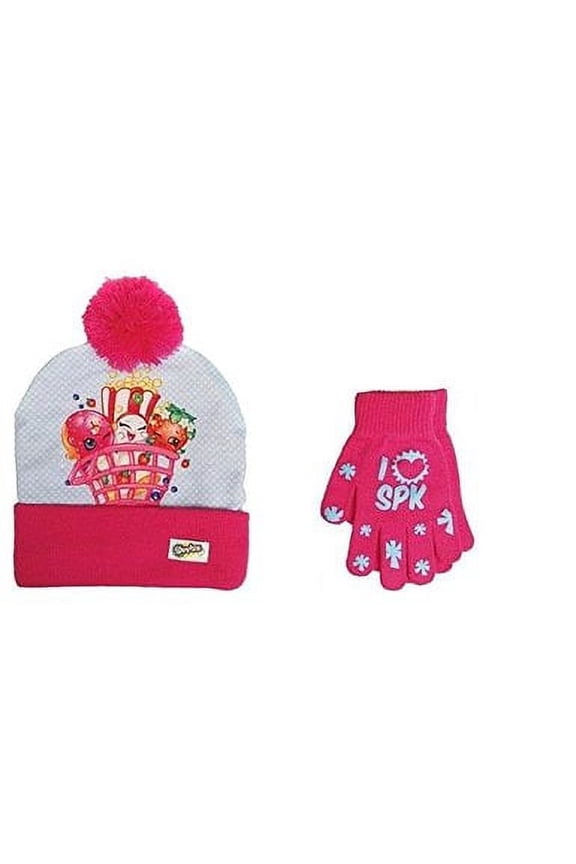 Beanie Cap - Shopkins - Pink+White w/Gloves Kids/Youth Set 214804