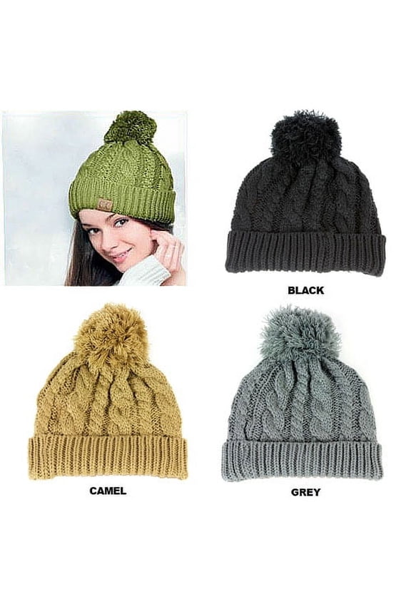 Beanie Caps - Knitted with Pom Pom – Camel